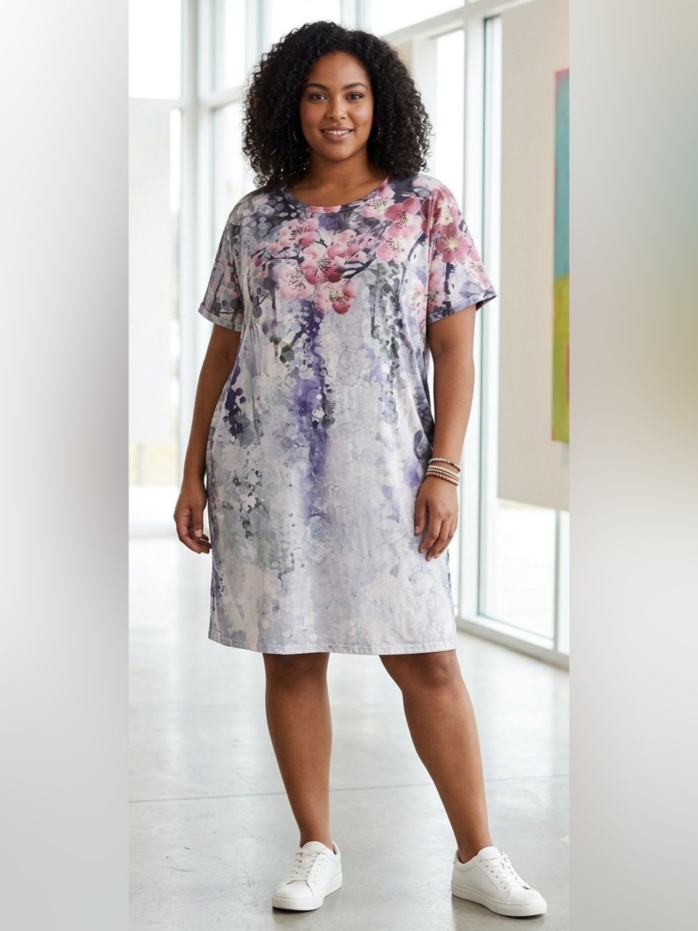 PIXIE LADY Pullover Floral Tie-Dye Shirt Dress NWOT